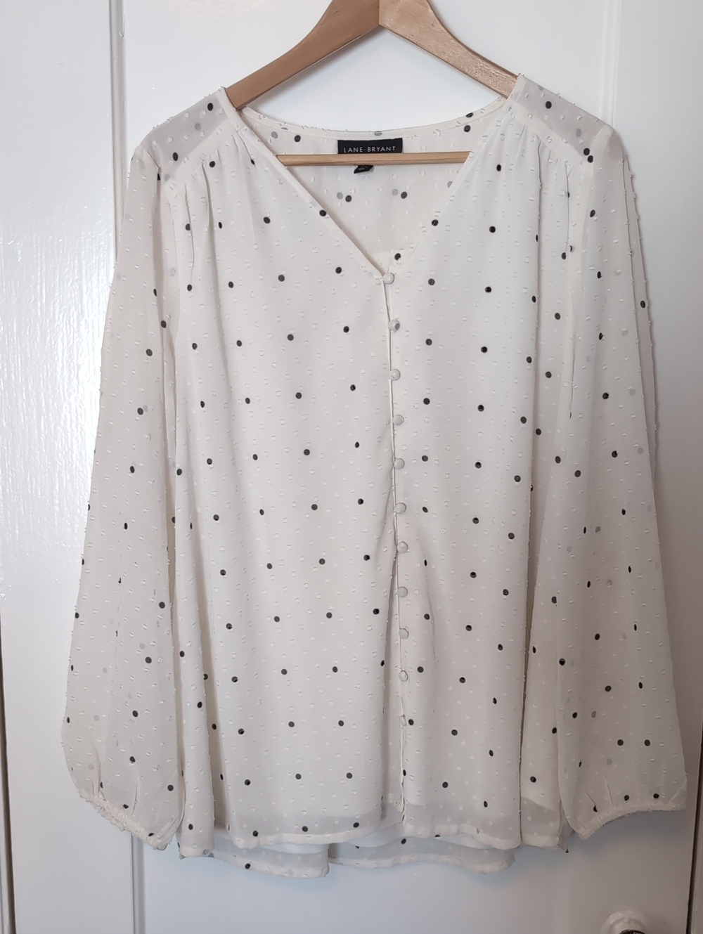 Lane Bryant Ivory Blouse with Black Polka Dots